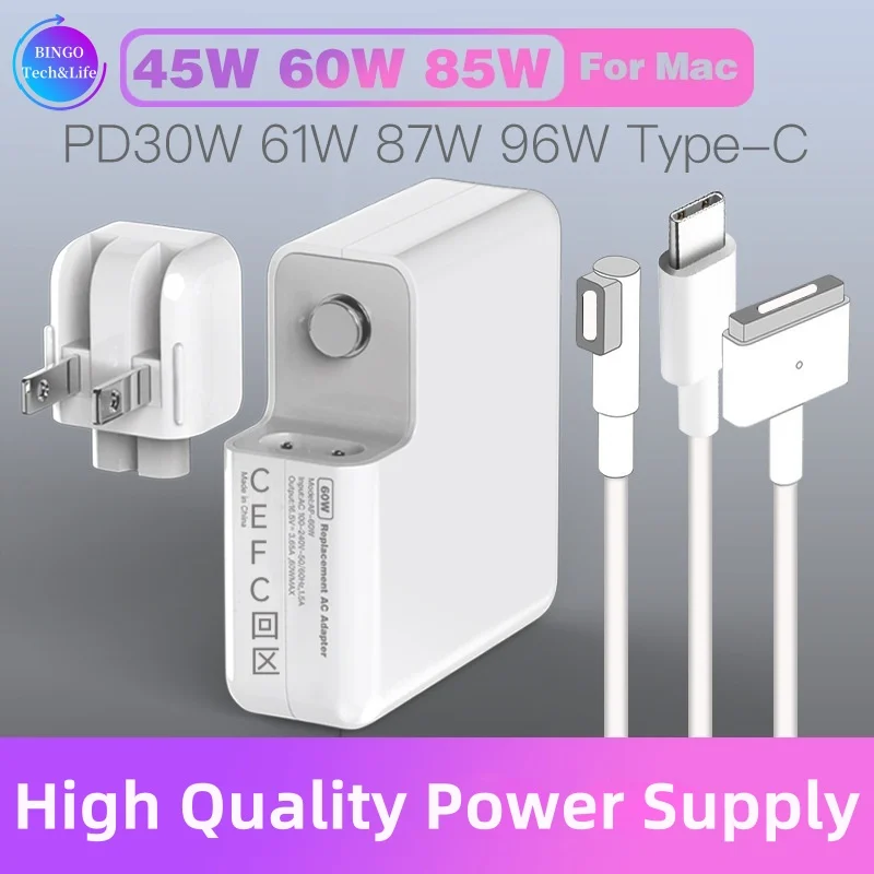 

Power Adapter For MacBook Air Pro 45W 60W 85W Magsaf*3 2 1 Magnetic Charger A1466 Compatible with Macbook chargers Type c PD118W