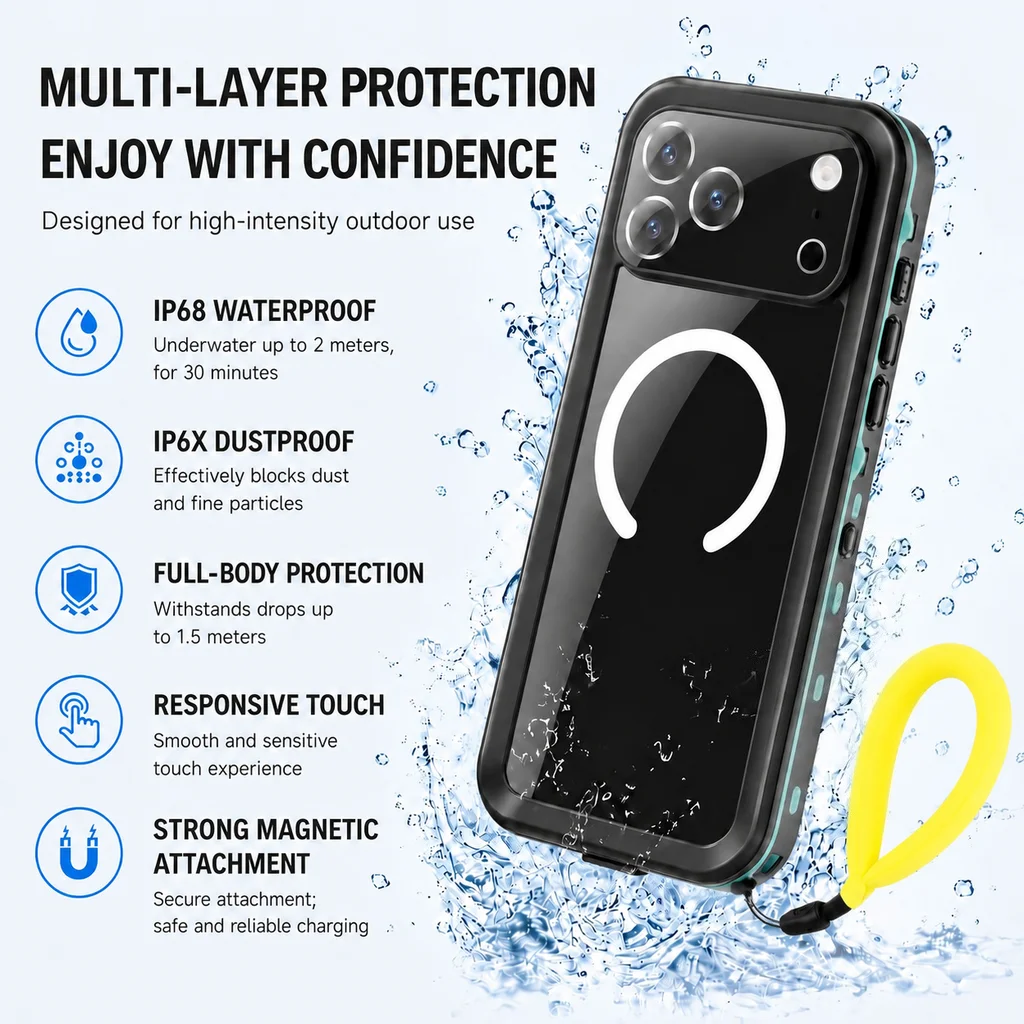 Ultimate IP68 Waterproof Phone Case with Floating Ring and Touch Accessibility