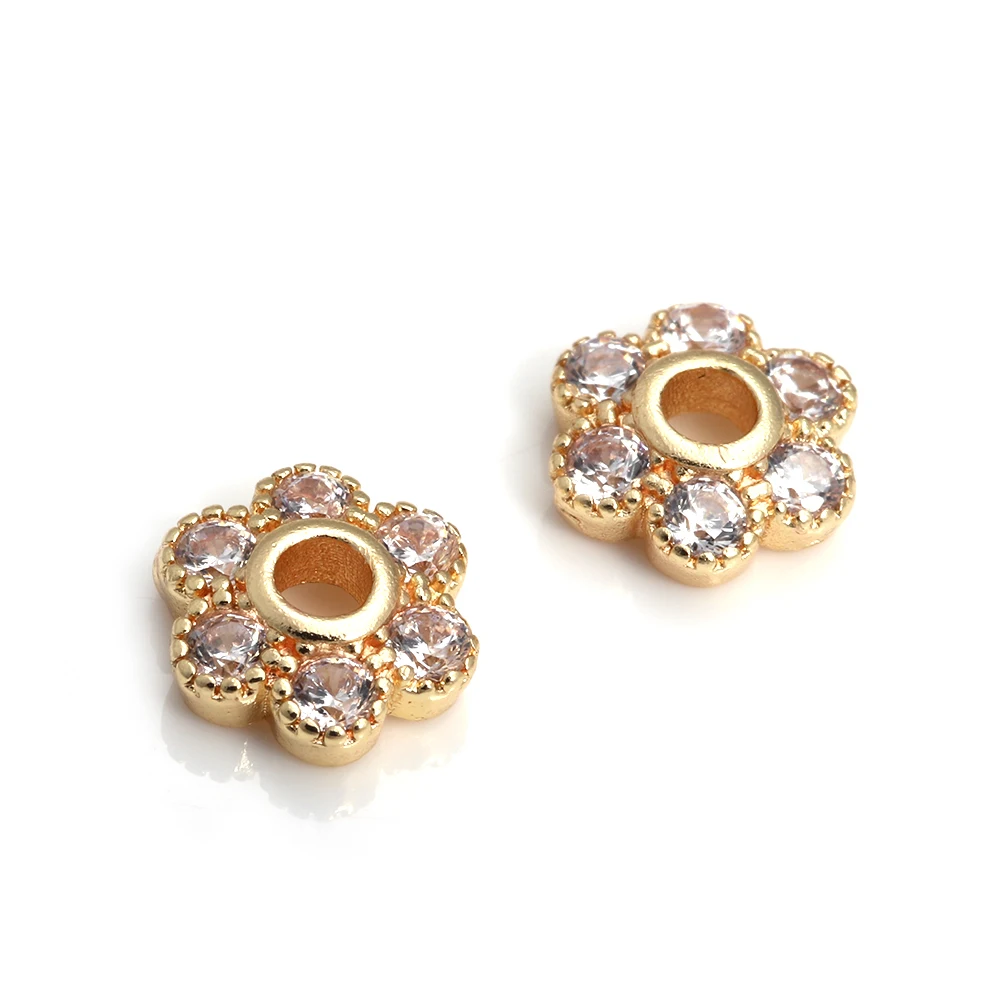 10 Uds. De latón y circonita de Color dorado de 18K, tapas de cuentas de flores, joyería, pendientes, suministros para hacer cuentas, accesorios Diy - details 15