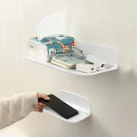 Foldable Wall Shelf Punch-Free Wall-mounted Plastic Floating Shelf Household Bathroom Toilet Towel Clothes Storage Rack 1