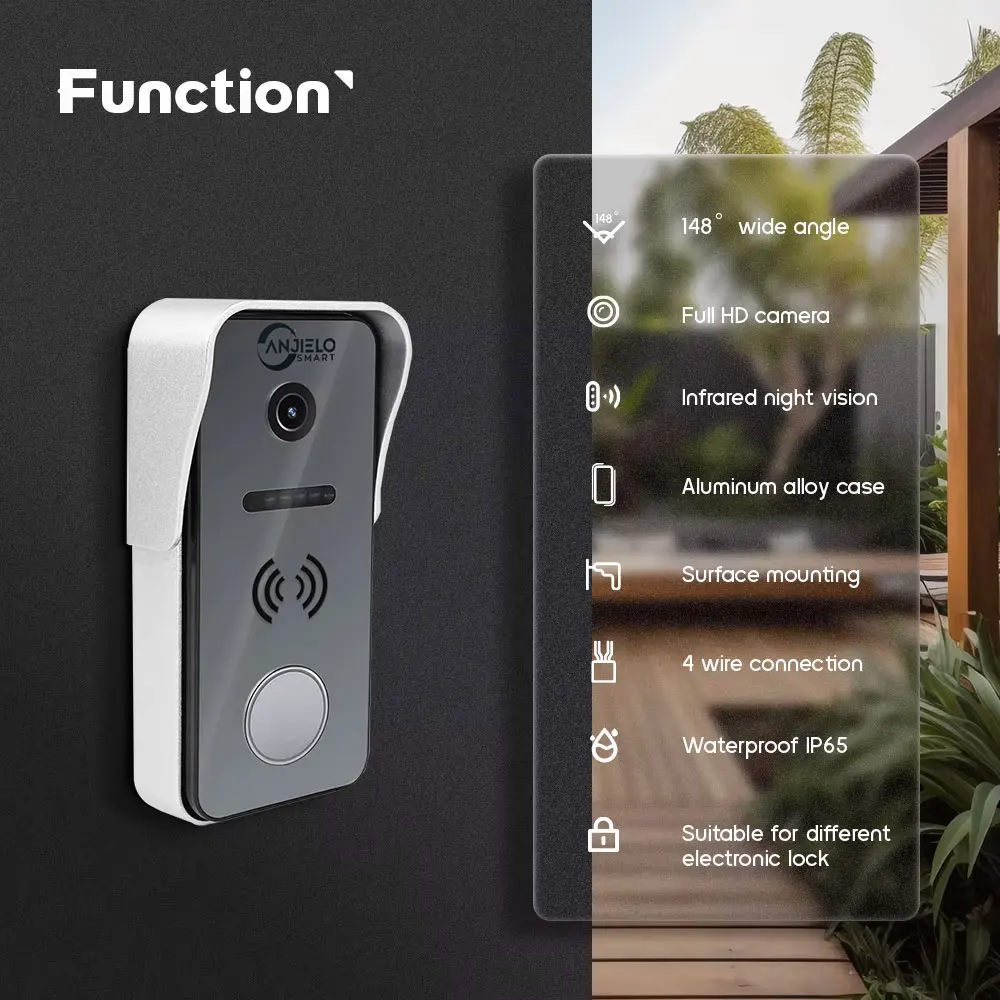 ANJIELO Smart Doorbell Video Intercom System for Home 1080P 7 inch Monitor Video