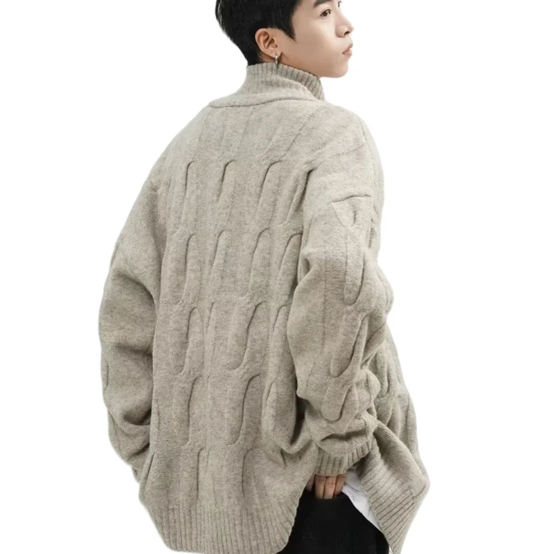 남성 종합 트레이닝 스웨트셔츠 아메리칸 레트로 고급 트위스트 지퍼 스웨터 겨울 남성 캐주얼 레이드백 니트 가디건