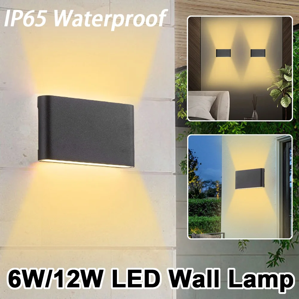 

6W/12W LED Wall Lamp Bedroom Living Room Stairs Hallway Up and Down Wall Light Garden IP65 Waterproof Wall Lamp AC85-265V