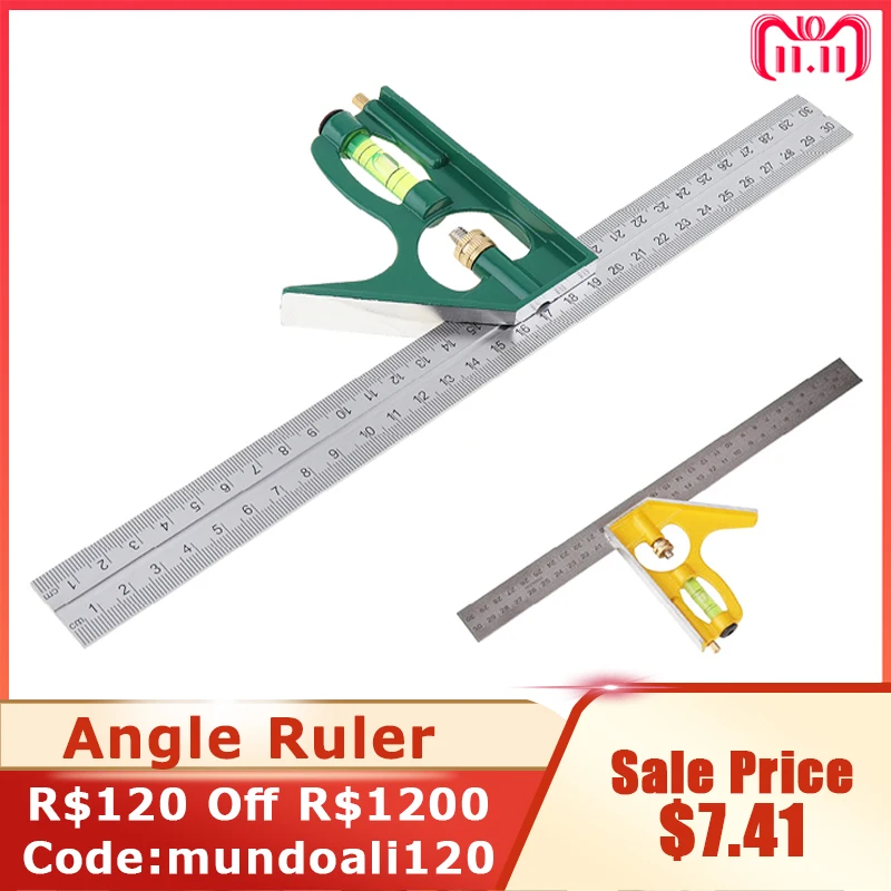 12 inch 300mm Adjustable Combination Square Angle Ruler 45 / 90 Degree with Bubble Level Multi-functional Measuring Tools digital angle protractor,carpenter measuring tool,angle measuring tool,angle protractor