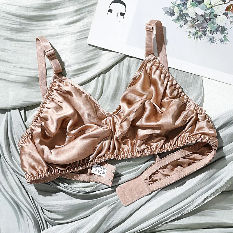 Women Double-sided Wireless Underwear Mulberry Silk Bras Summer Ultra Thin Silk Bra Brassiere Minimizer Underwear Women_voghion.com