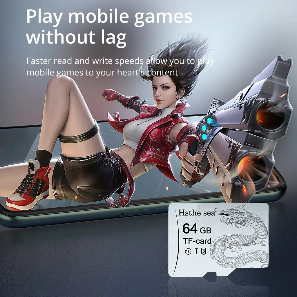 Hssea 휴대폰용 미니 SD 카드, 드론 감시 장비, TF 카드, 128GB U3 메모리 카드, 32GB U1, 64GB U3 A1 Class10