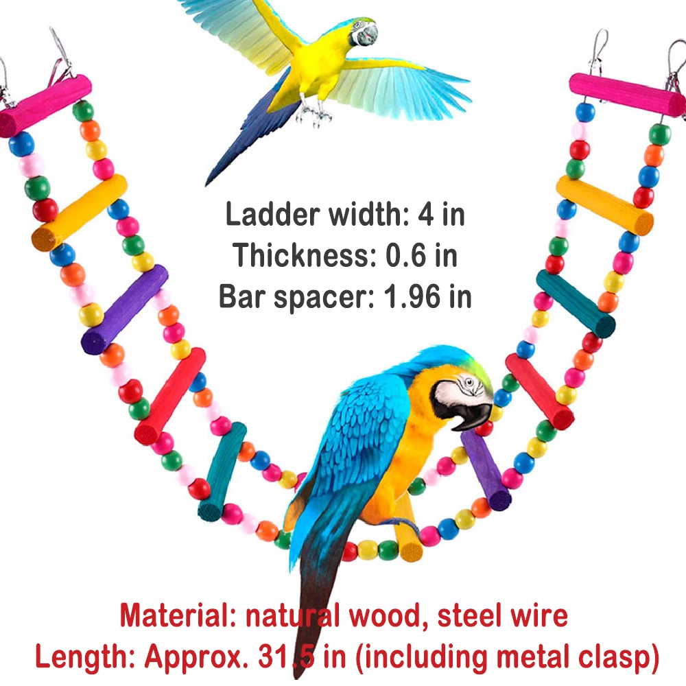 Parrot Toy Bird Toy Bird Swing Toy Small Pet Ladder Toy Birds Swing Ladder Toys Hemp Rope Net Pet Parrot Birds Chew Play Climbing Ropes with Hook Pet Accesorios for Bird Indoor Toy