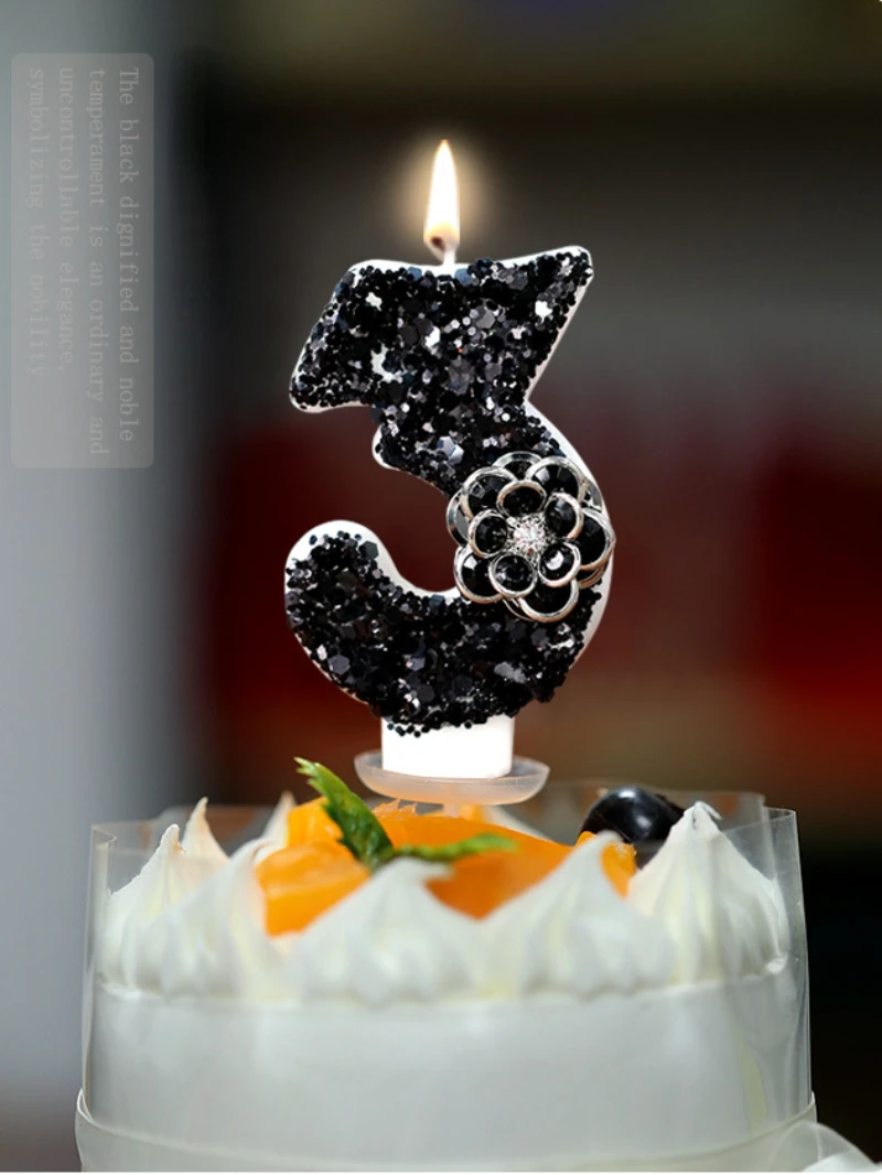 Elegant Black Rose Number Candles