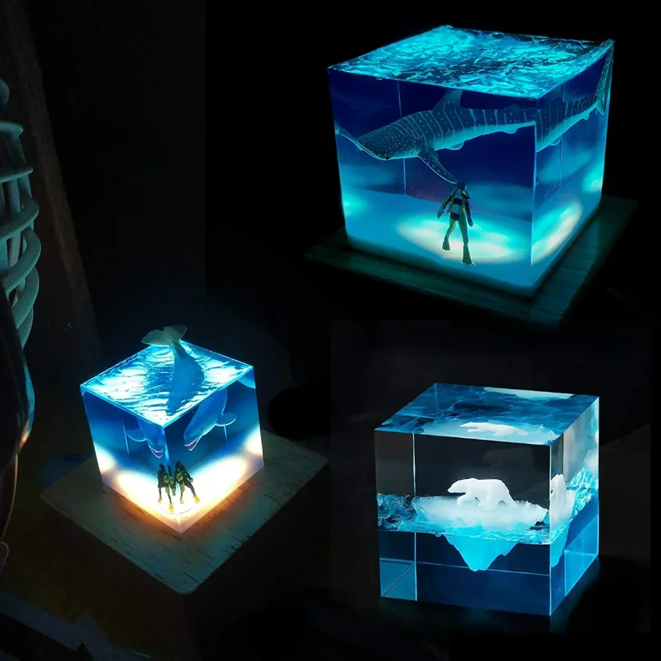 Stampo In Silicone Per Resina Montagna Onda Con Base Legno E Luci LED - 6
