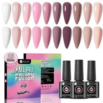 UR SUGAR 컬러 네일 젤 전체 세트, 글리터 스팽글 젤 광택제 키트, 반영구 흡수 UV LED 젤 바니시 매니큐어, 10 개 상품 이미지