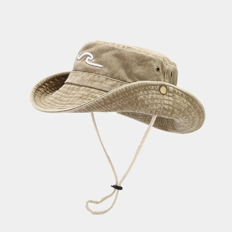 2025 Cotton Embroidered Pattern Bucket Hats Outdoor Hiking Fisherman Hat Travel Mountain Climbing Sun Cap for Men and Women 60cm 4