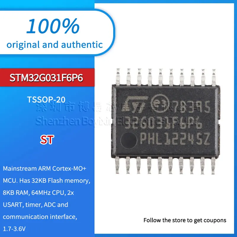 

Original genuine STM32G031F6P6 TSSOP-20 ARM Cortex-M0+ 32-bit microcontroller-MCU IC chip