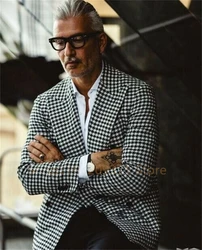 Mens Vinatge Formal Party Suit Blazers Autumn Lapel Collar retro Jacket Houndstooth Print Coats Europe Fashion Men Clothing 2024