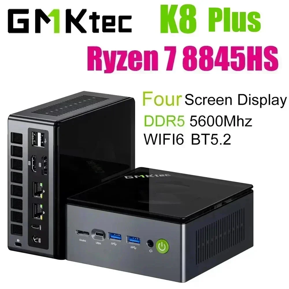 Gmktec-4画面のミニPCゲーマー,k8 plus,amd,ryzen 7,8845hs,Windows 11