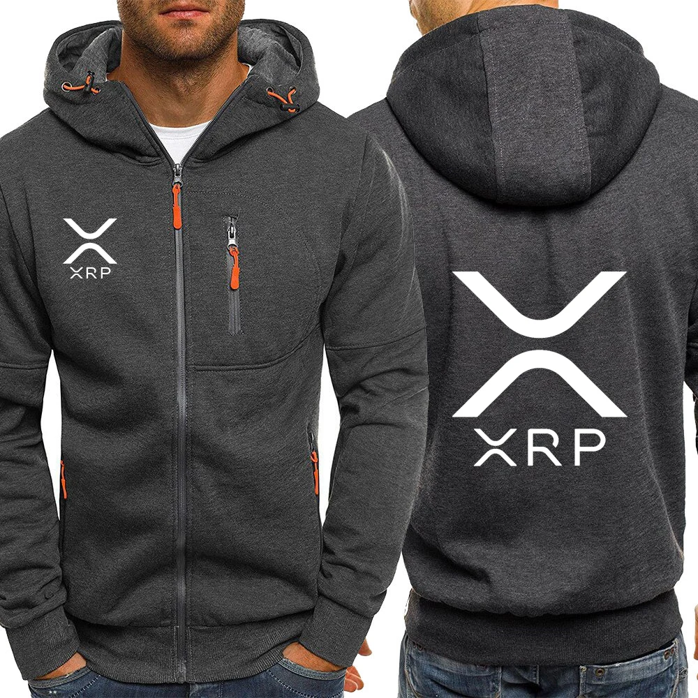 Men's Long Sleeve Zip Hoodie with Cryptocurrency Ripple XRP Logo