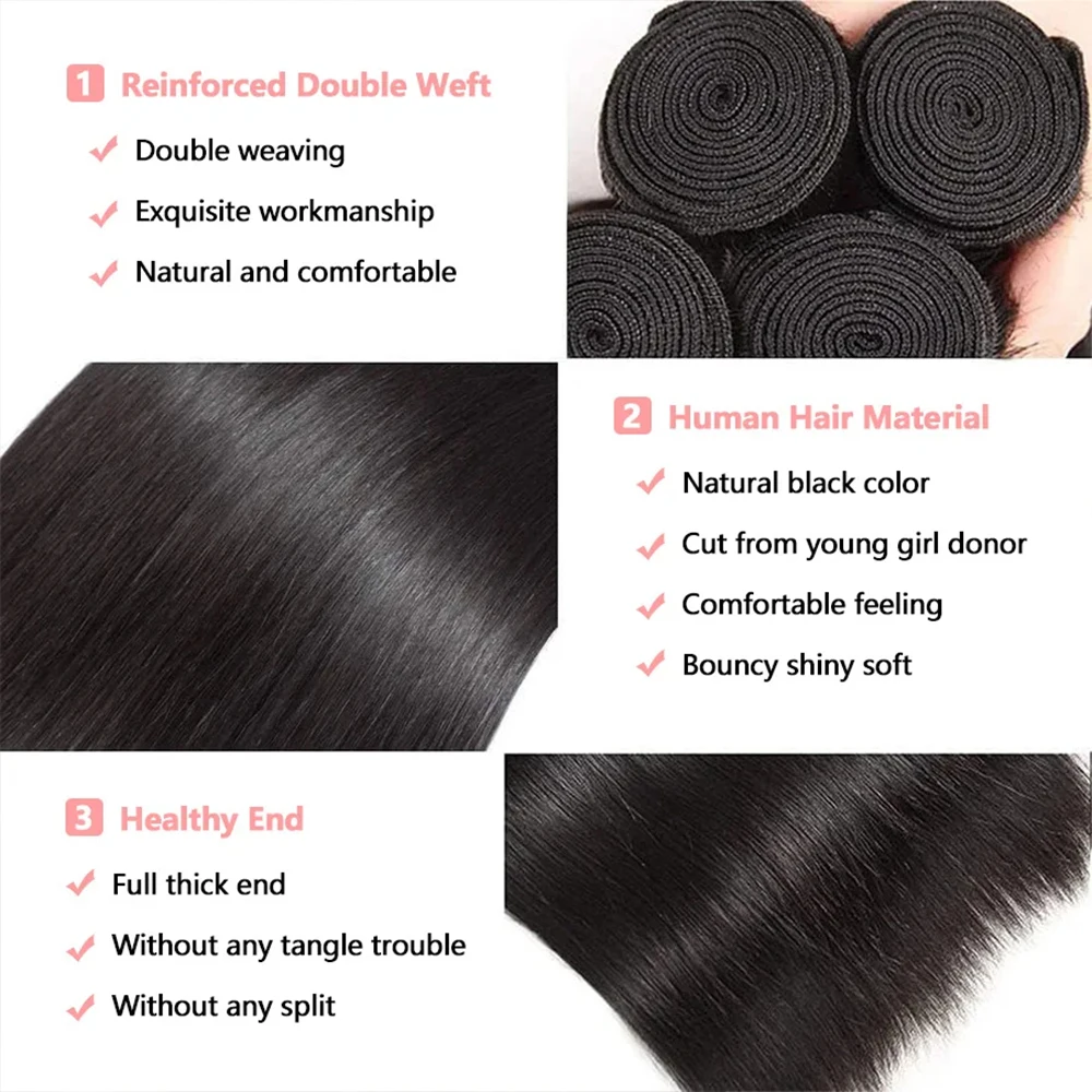 Bone Straight Human Hair Bundles Brazilian Human Hair Weave 100% human hair 8-32 Inches long Remy Hair Extension Natural Black