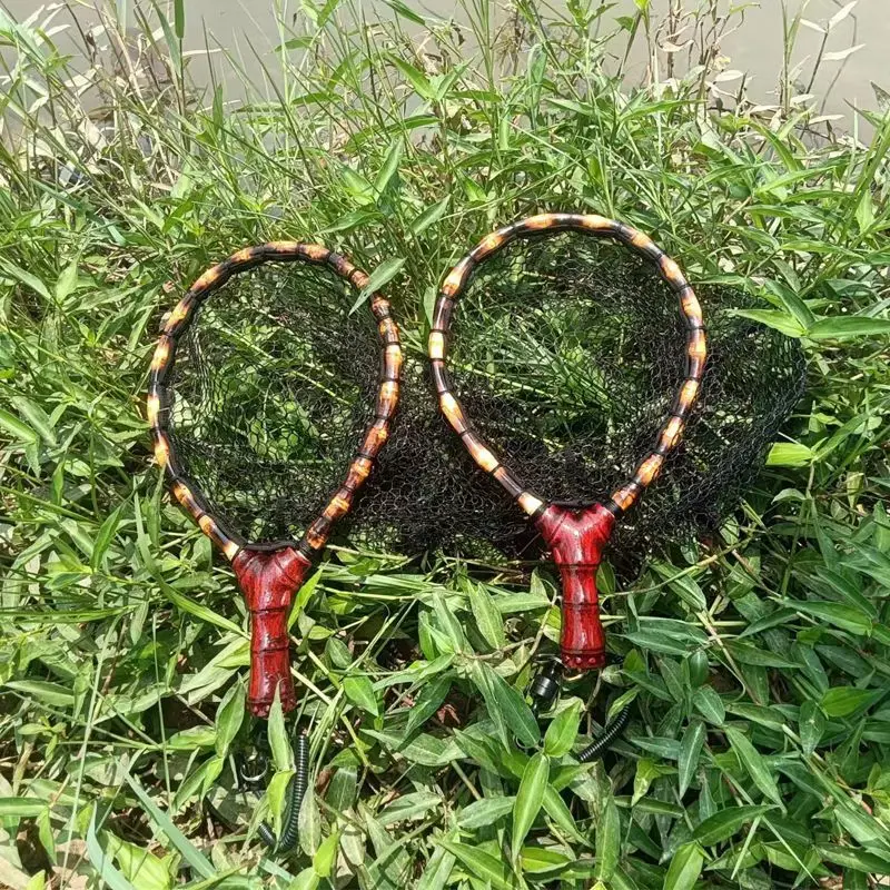 Pure Handmade Wooden handle Fly Fishing Hand Net Small Net Fly Fishing Stream Portable Bamboo Ware