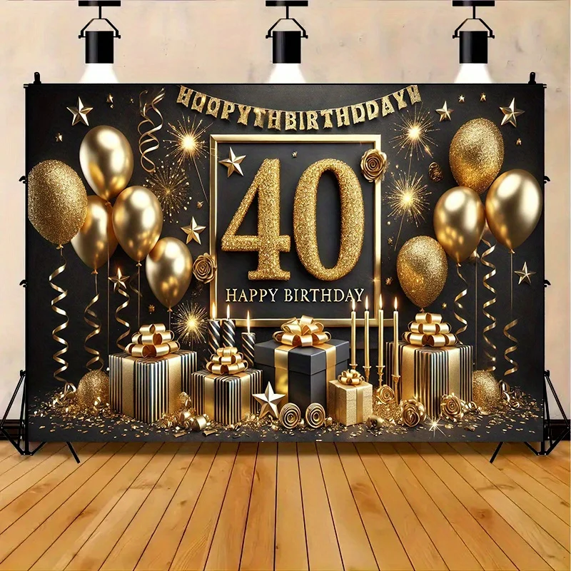 실내 및 실외 이벤트, 집, 정원, 휴일 장식을 위한 럭셔리 40번째 생일 파티 배너 - S