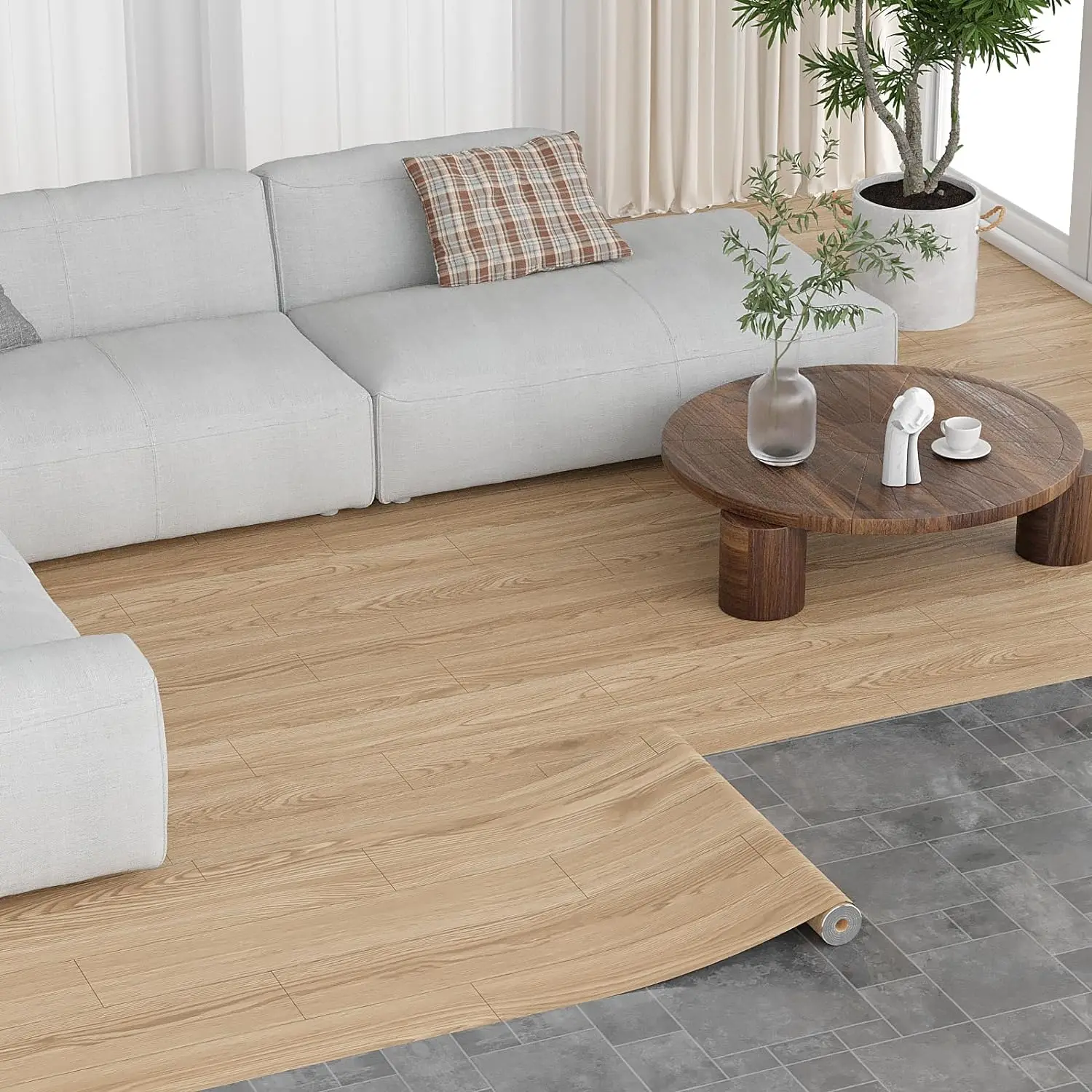 

Wood Grain Floor Sticker SXP Nordic Style Self-adhesive Floor Sticker Waterproof Living room Bathroom Kitchen Decorative Sticker