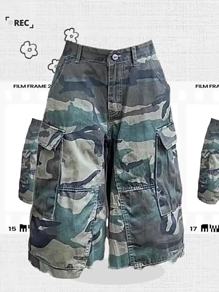 Summer Women Y2k Japanese Camouflage Jean Shorts Jorts Knee