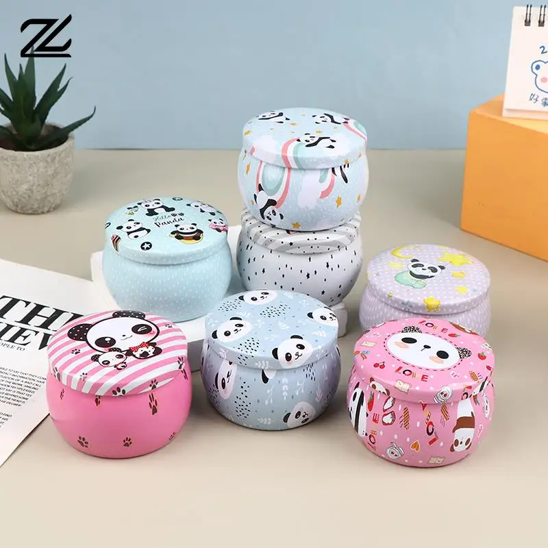 귀여운 팬더 캔디 캔들 차 캔 주석 항아리 DIY 뚜껑이 있는 빈 금속 용기 만들기 홀더, 정리 보관 케이스