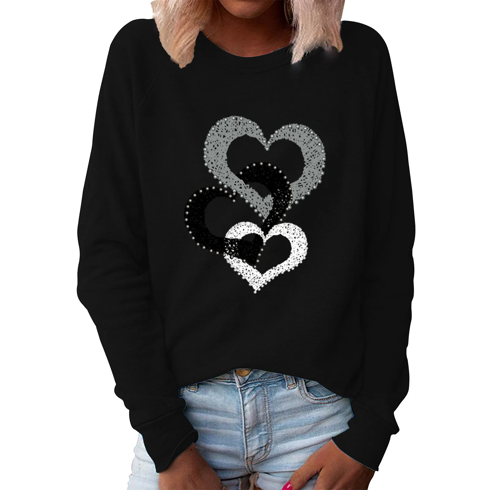 Christmas Hot Selling Women's Top Pullovers Valentine's Day Love Print Pullover Round Neck Long Sleeve Sweatshirt
