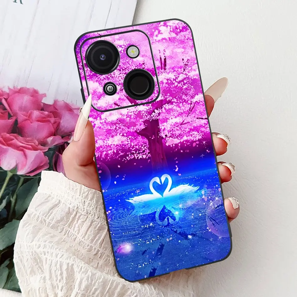Cartoon Cat & Dragon Marble Matte Black Silicone Soft Phone Case