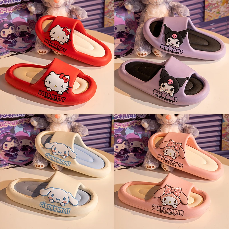 

Kawaii Sanrioed Hello Kitty Slippers Kuromi Anime My Melody Cinnamoroll Cartoon Non-Slip Soft Thick Beach Sandals Birthday Gifts