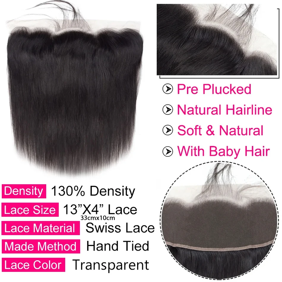 Brazilian Bone Straight 3 Bundles With Frontal 13x4 Transparent Lace Frontal Human Hair Extensions 28 30 32 Inch For Women