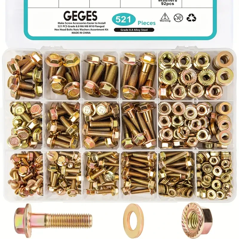 GUTEBANG 521 Carbon steel Flange Bolt and Nut Assembly Kit-Class 8.8 hex serrated flange screws for heavy duty applications