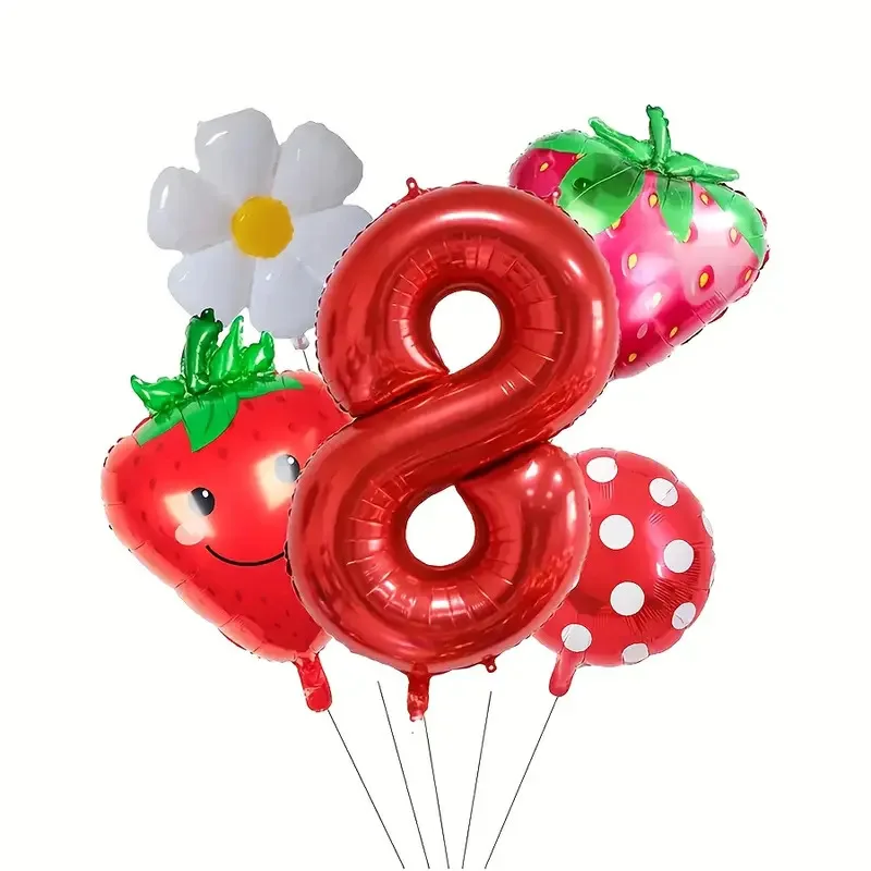 5 stücke Erdbeere Party Digital Ballon 0-9 Daisy Dot Ballon Set Kinder Geburtstag Mädchen Hochzeit Baby Shower Party Dekoration – Detail 9