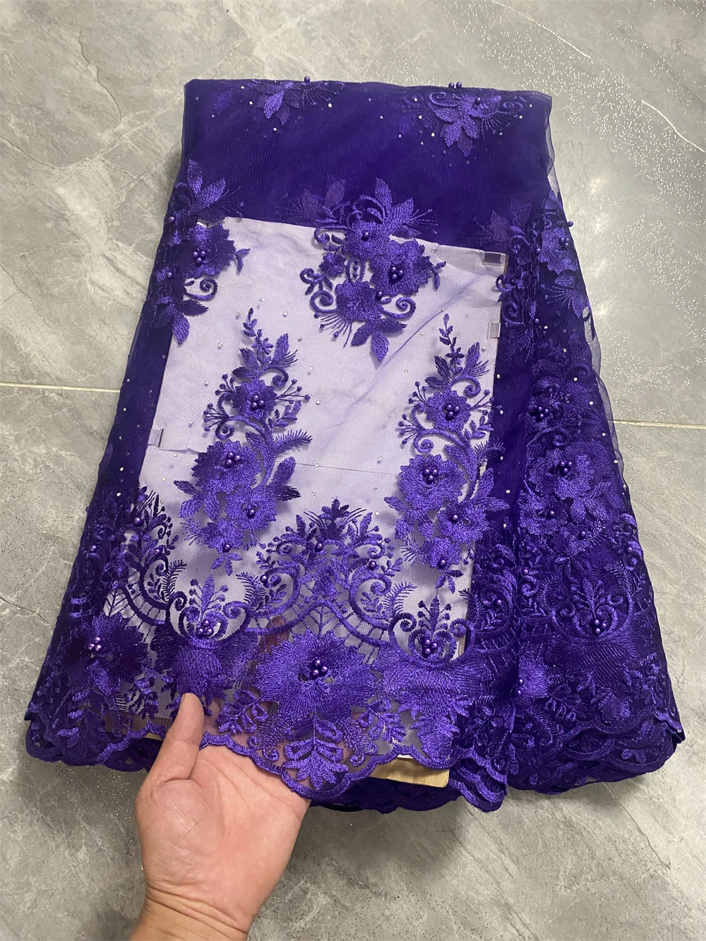 

Embroidered Lace Tulle Fabric , French Lace Net African Lace Material for Women Dress Latest, 5 Yards