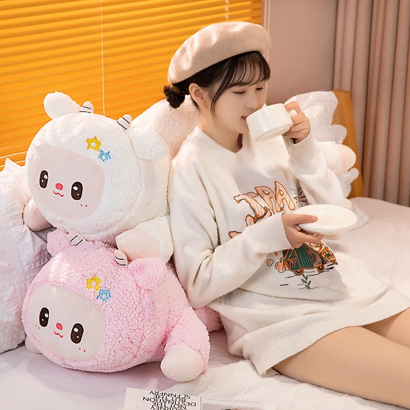 Cute Fluffy Lamb Plush Long Pillow Kawaii Stuffed Animals Cushion Doll for Girls Presents Kawaii Room Decor Anime Soft Kids Toys