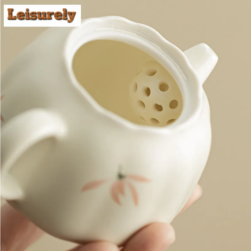 158ml Orchid Wind Chime Cream Ding Kiln Flower Teapot Small Tea Infuser Pot Tea Brewing Kettle With Strainer Tea Ceremony Craft