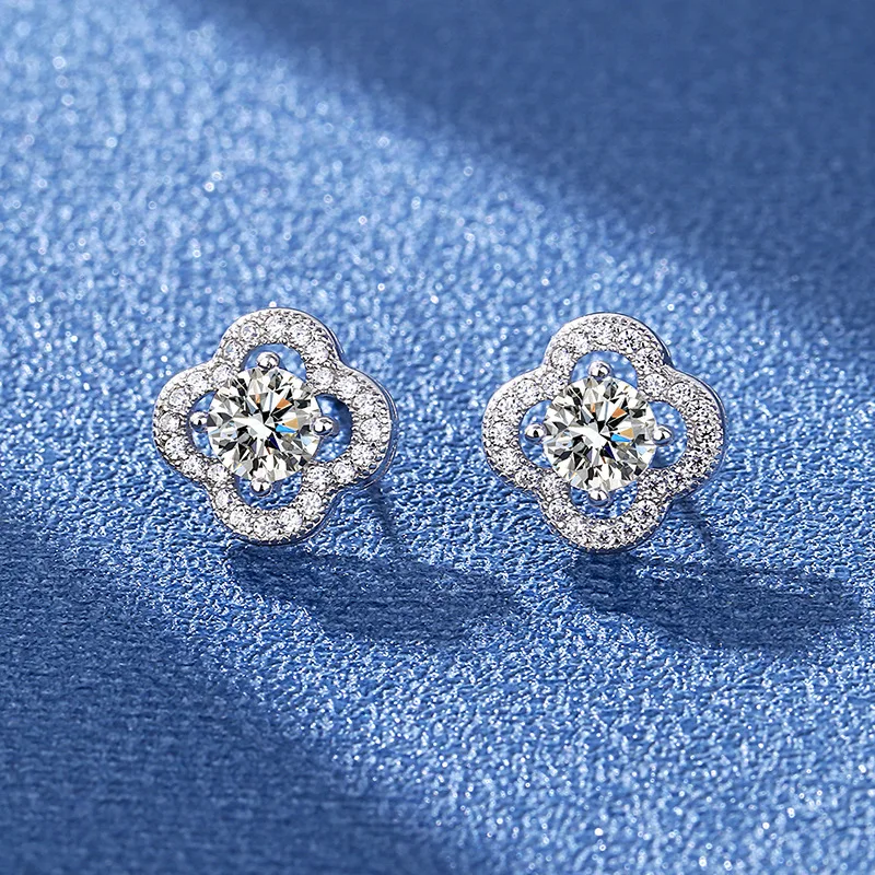 925 Sterling Silver Moissanite Stud Earrings - Side View