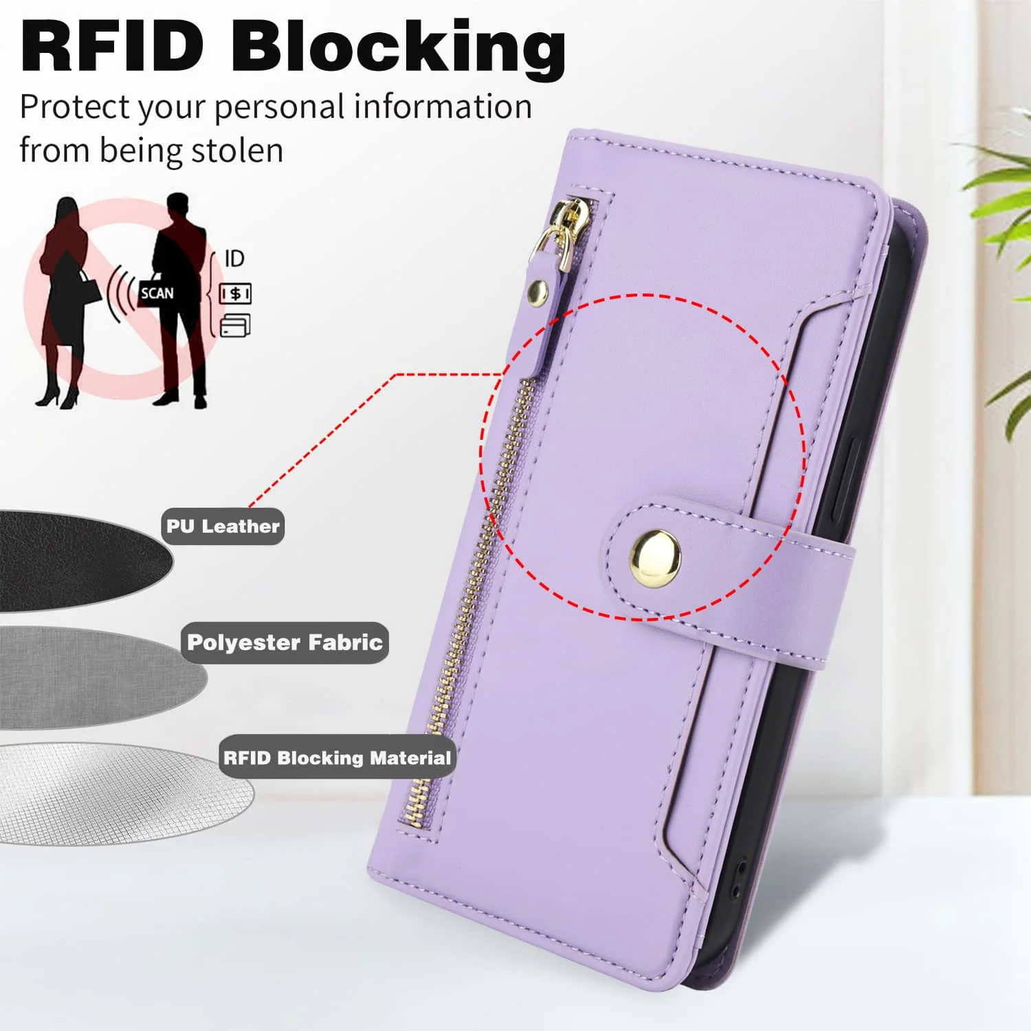 Zipper Pocket Flip Wallet Case with Card Holder Slot