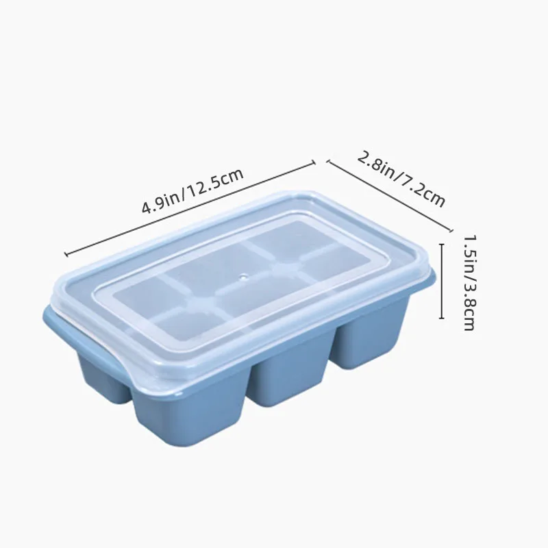 Reusable 6 Grid Ice Cube Maker Mold With Lid Silicone Ice Cube Square Tray Mold for Ice Cream Chocolate