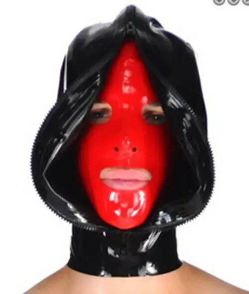 100%Latex Rubber Black&ampRed Cosplay Party Hood Mask Masquerade Halloween XS-XXL |