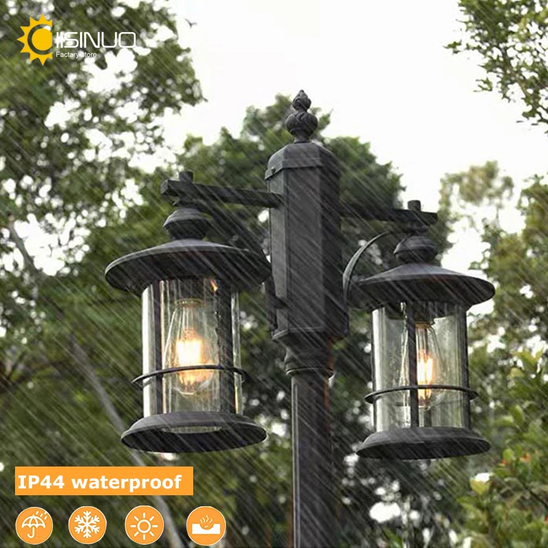 Outdoor Lamp Post Light 2 Head Classic Black Lamp Pole with Bubble Glass Panels E27 Base Waterproof Street Lighting for Backyard 2