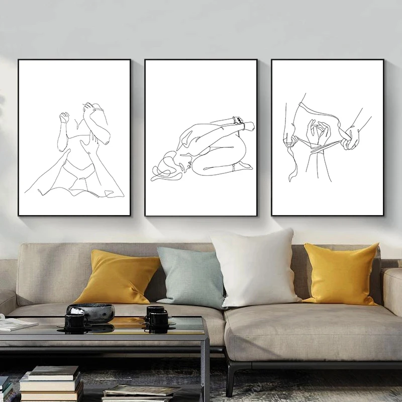Abstract Love Couple Line Poster Man and Woman Canvas Minimalism Painting Rope Binding Wall Art Picture Bedroom Home Decor