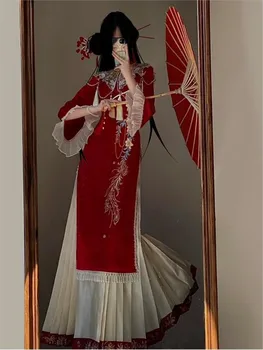 New robe set Chinese-style red cheongsam engagement toasting Hanfu dress and evening gown
