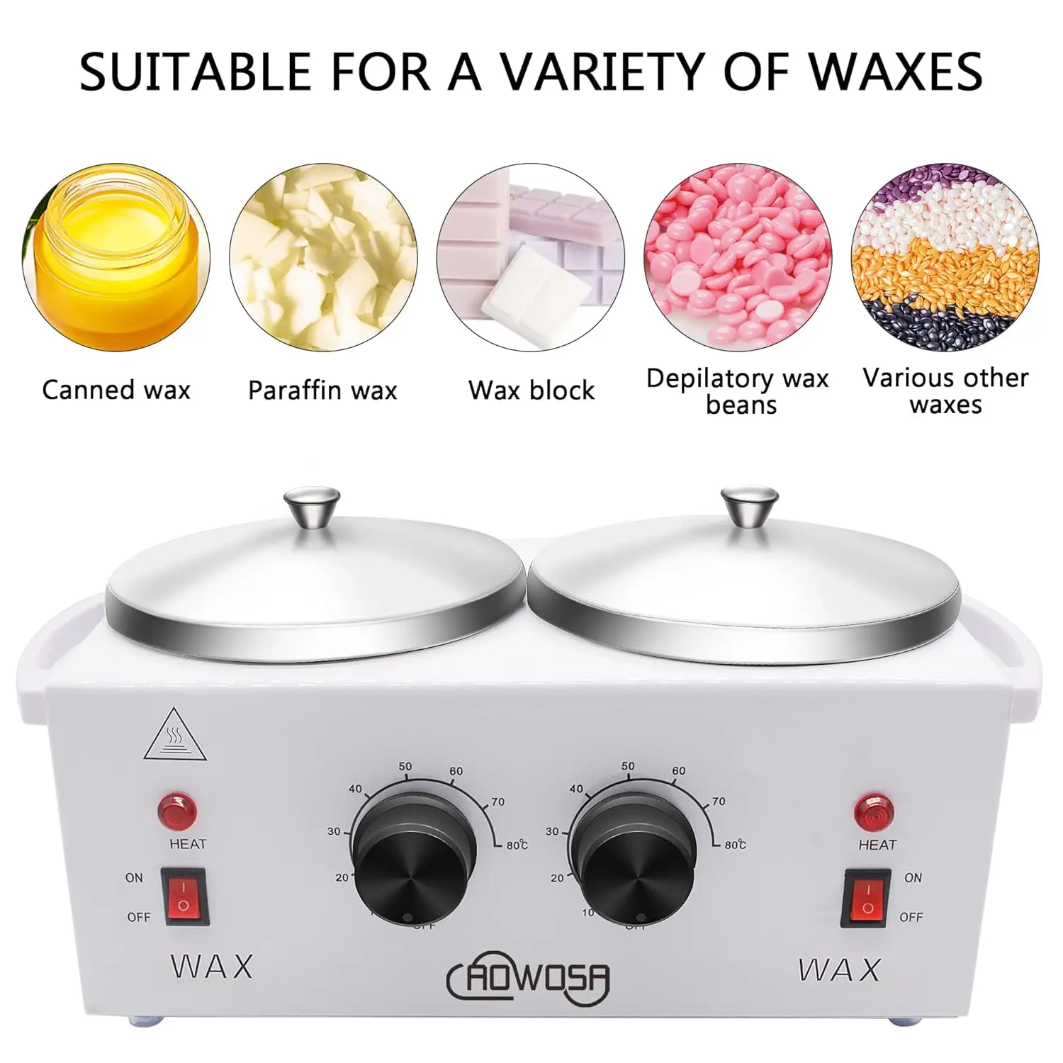 Electric Wax Heater Machine for Hair Removal, Dual Wax Pot Paraffin Facial Skin Body SPA Salon