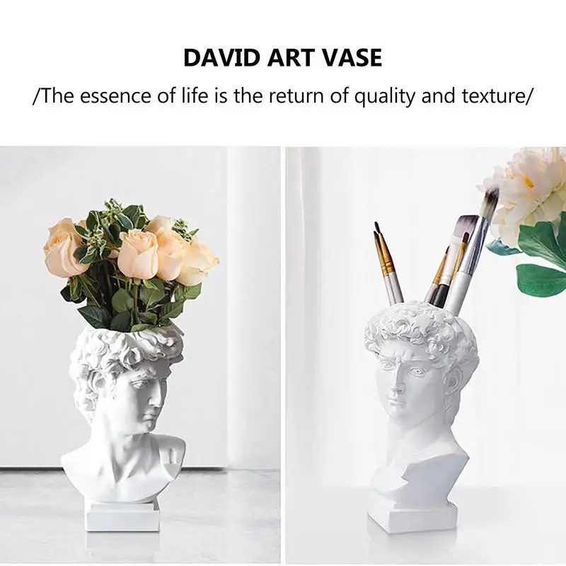 Greek Statue of David Vase, Indoor and Outdoor Resin Flower Pot, Sculpture Brush Holder Bust, Art Decoration Sculpture 4