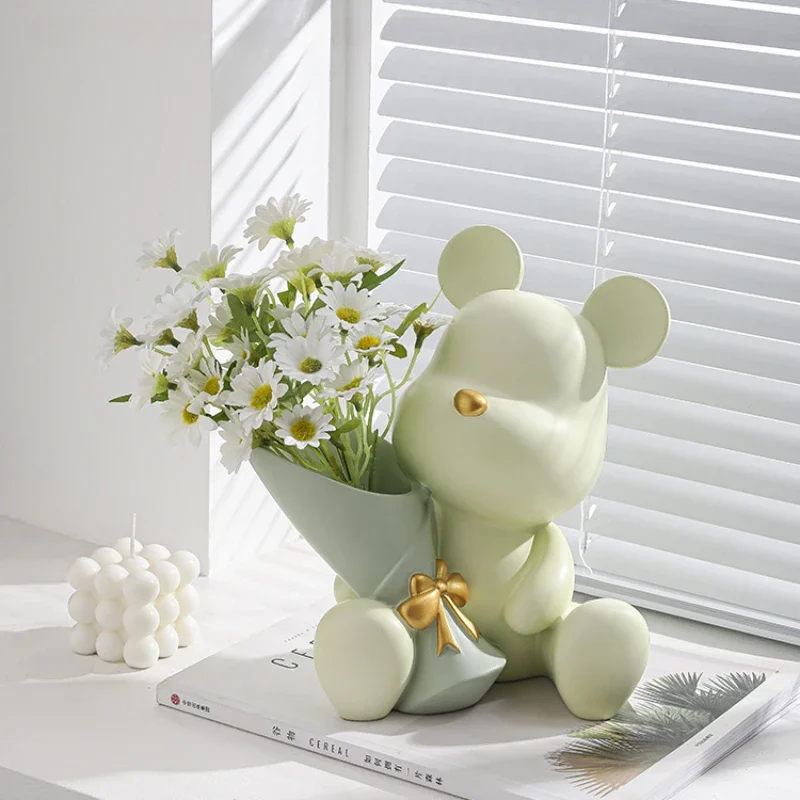 Nordic Bouquet Bear Living Room Decorations, Creative Vases, Home Entrance TV Cabinet Tabletop Decorations, Free Dried Flowers 5