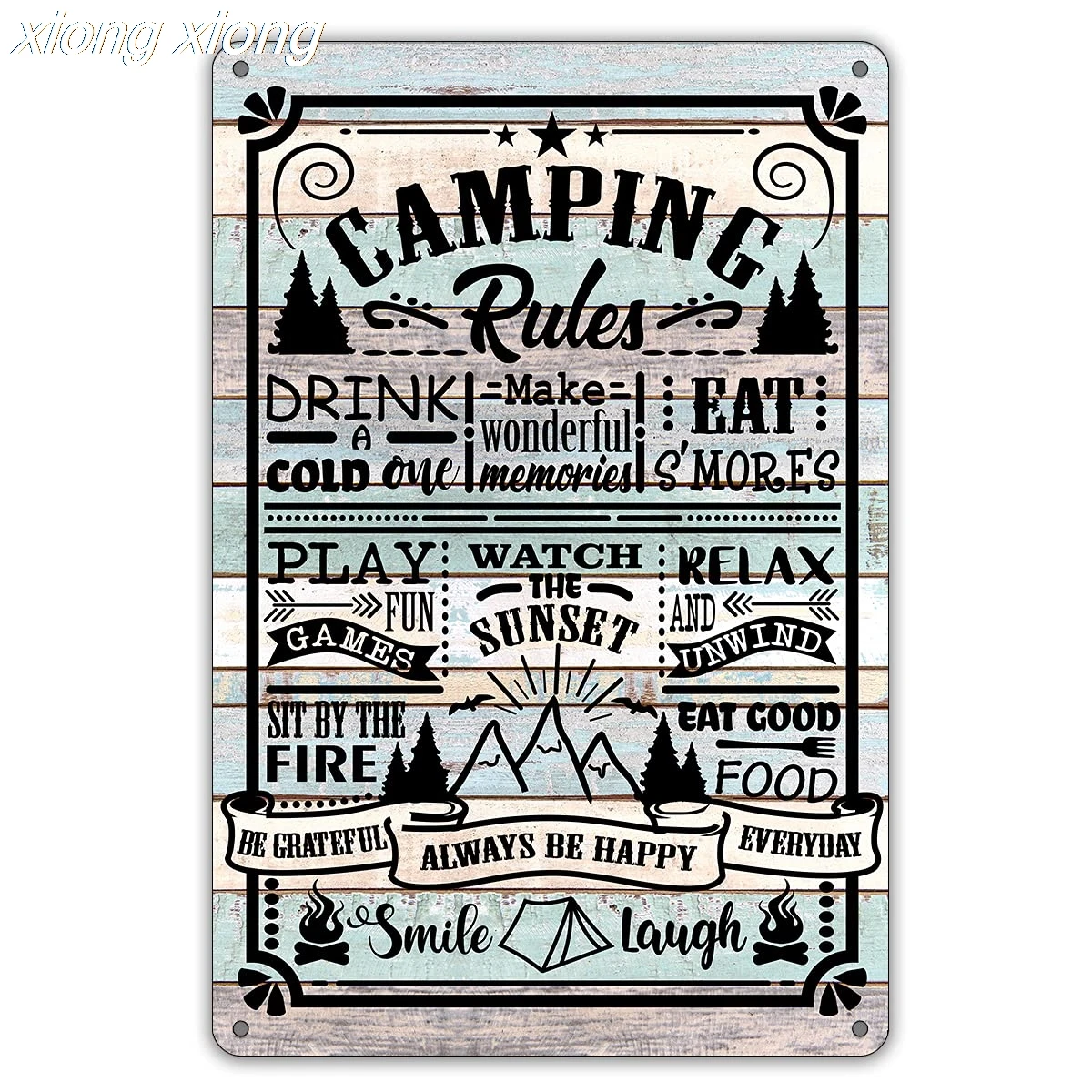 

Camping Rules Metal Tin Sign Wall Decor Farmhouse Rustic Camping Signs with Sayings for Home Camper Room Decor Gifts