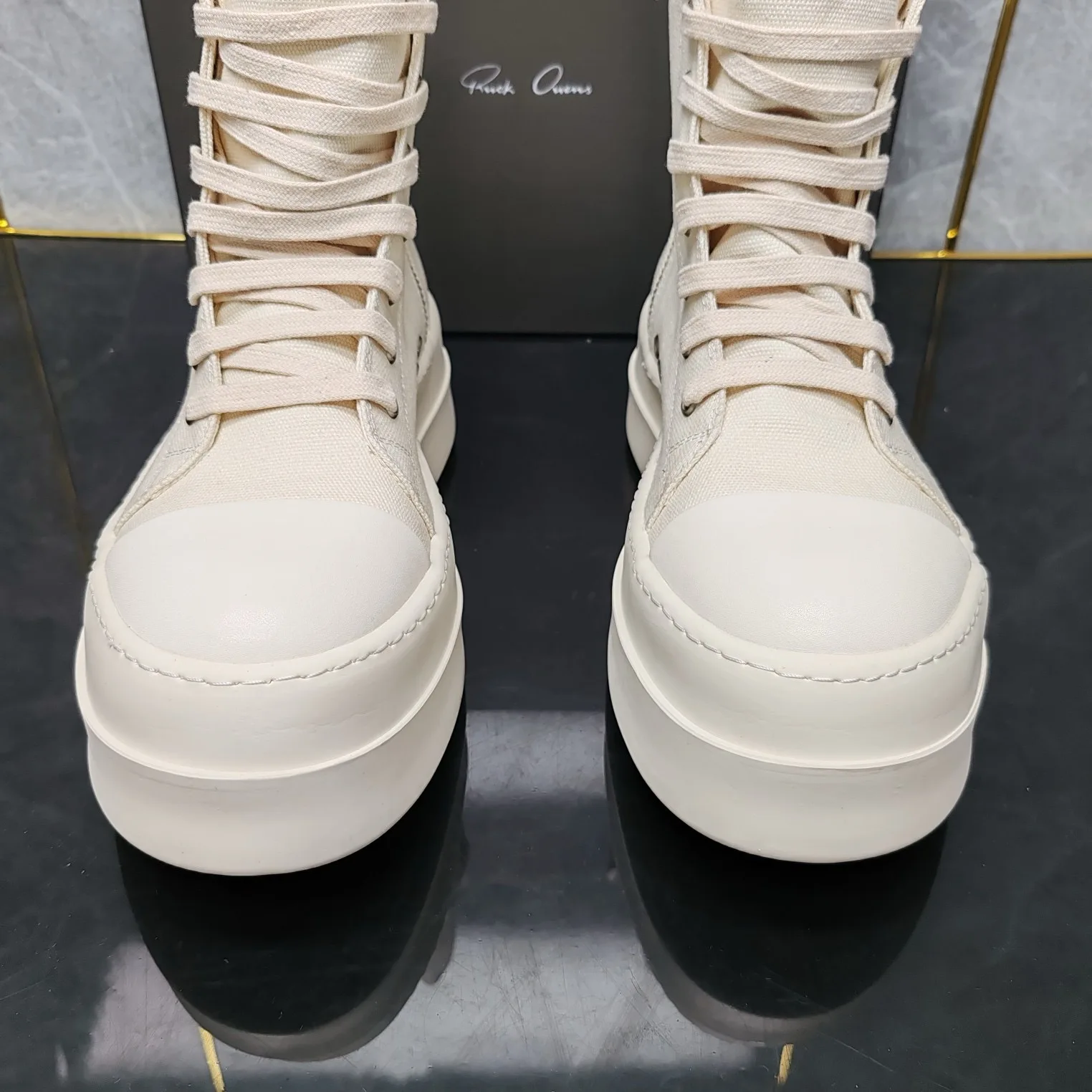 Ricks shoes beige canvas high boots thick and low loose high shoes fashion men's and women's high shoes tide men's shoes boots. 4