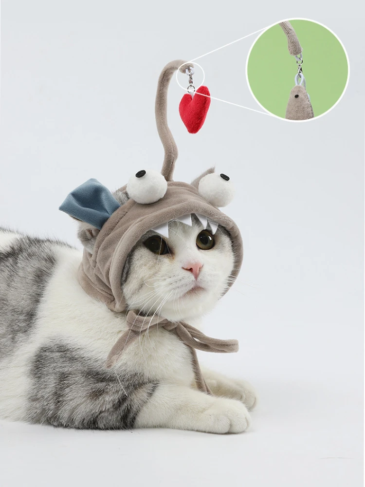 

Interactive Cat Toys Fishing Headdress Hat Feathers Tease Kitten Cats Head Covers Self-playing Pet Supplies Accessories