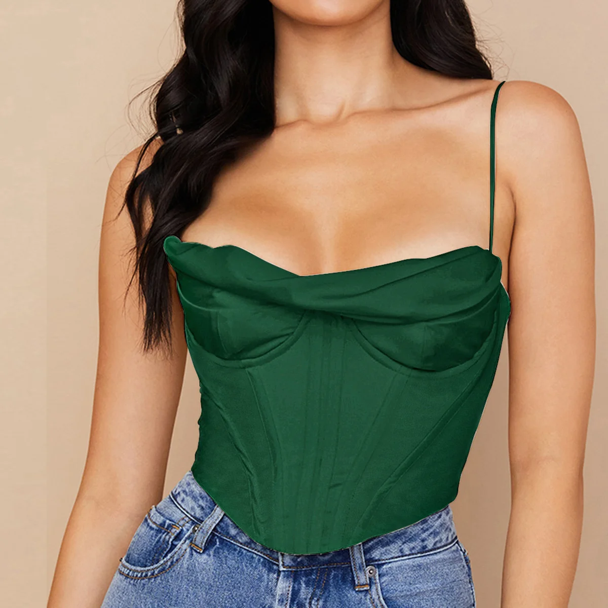 Giyu Sexy Mesh Satin Corset Crop Tops Women Camis Summer Pile Collar Spaghetti Strap Backless Camisole Padded Blusas Femininas jockey camisole