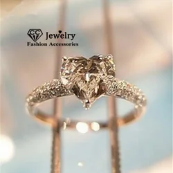 Heart Rings For Women Bridal Wedding Fashion Jewelry Engagement Ring Cubic Zirconia Elegant Anel Bijoux Femme CC048