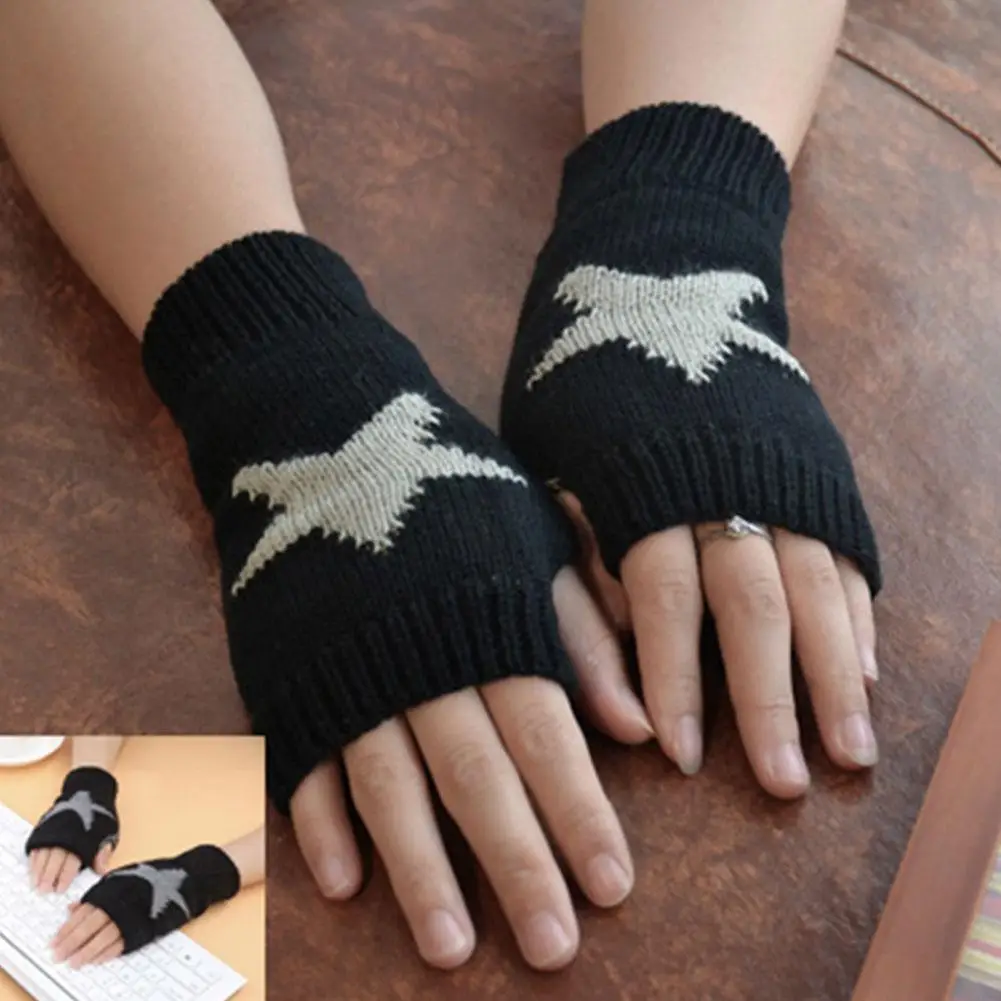 

Star Knitted Woolen Gloves Fashion Men Women Pentagram Pointed Soft Half Star Five Mitten Warm Finger Gloves Fingerless R9W5